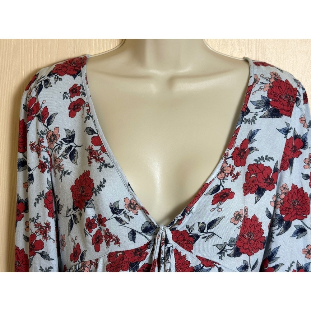 American Eagle Floral Mini Dress Size S Pale Blue Floral Babydoll Y2K Cottage - Picture 6 of 16
